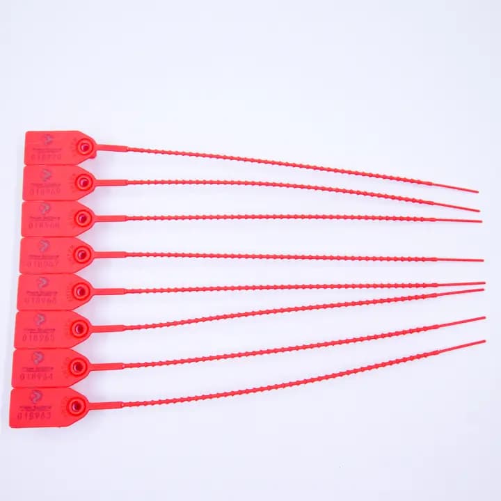 Red plastic seal with ribbed tail. (25cm)